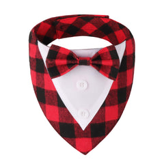 ADOGGYGO Christmas dog tuxedo bandana in red plaid, ideal for holiday photos.
