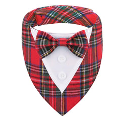 ADOGGYGO Christmas dog tuxedo bandana, front view, ideal for festive photo ops and holiday gatherings.