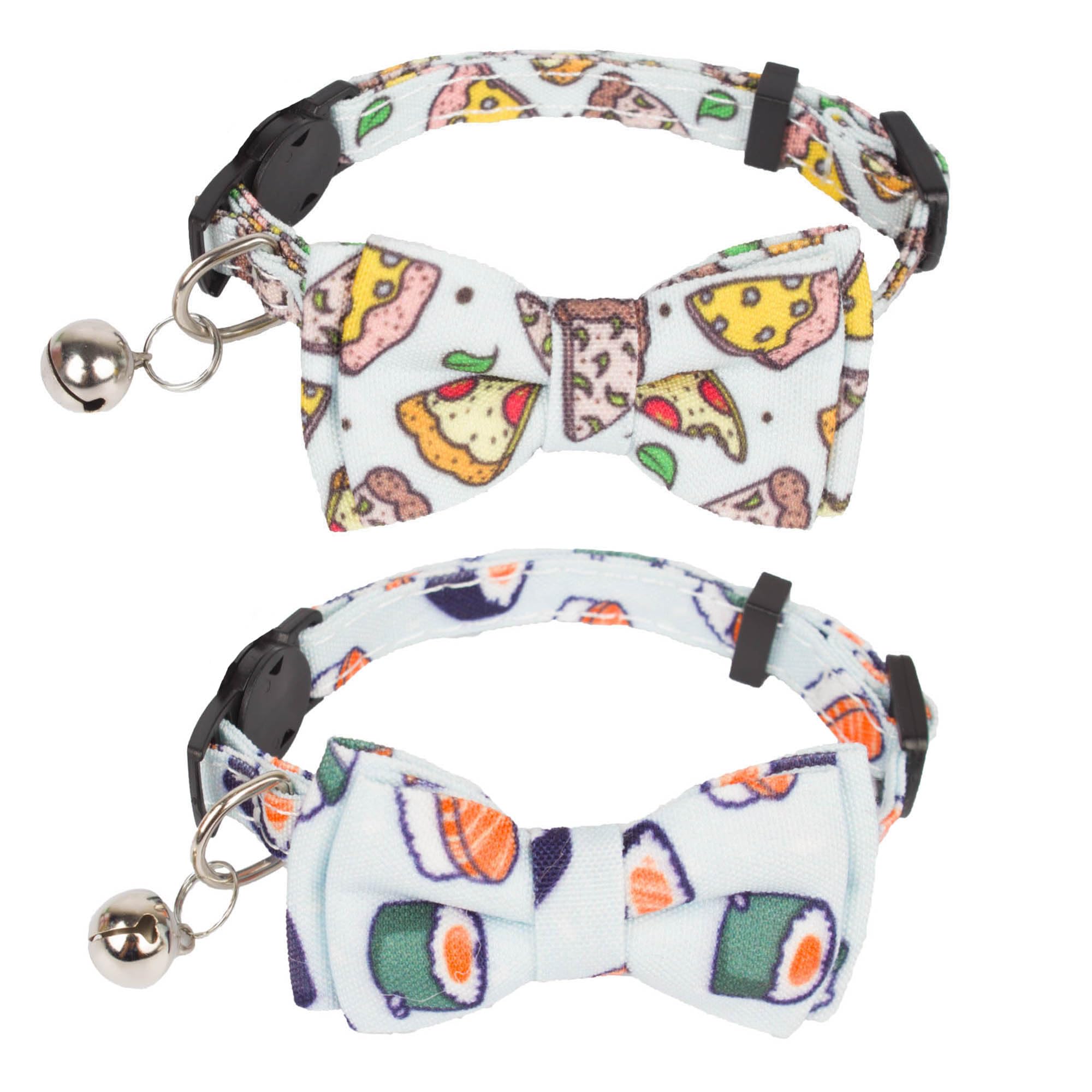 ADOGGYGO collar gato con pajarita pizza-sushi, estilo diario para tu felino