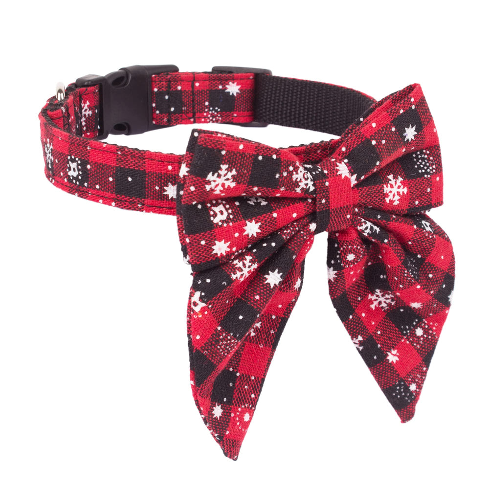 Collar navidad Adoggygo con lazo negro, ajuste cómodo para paseos.