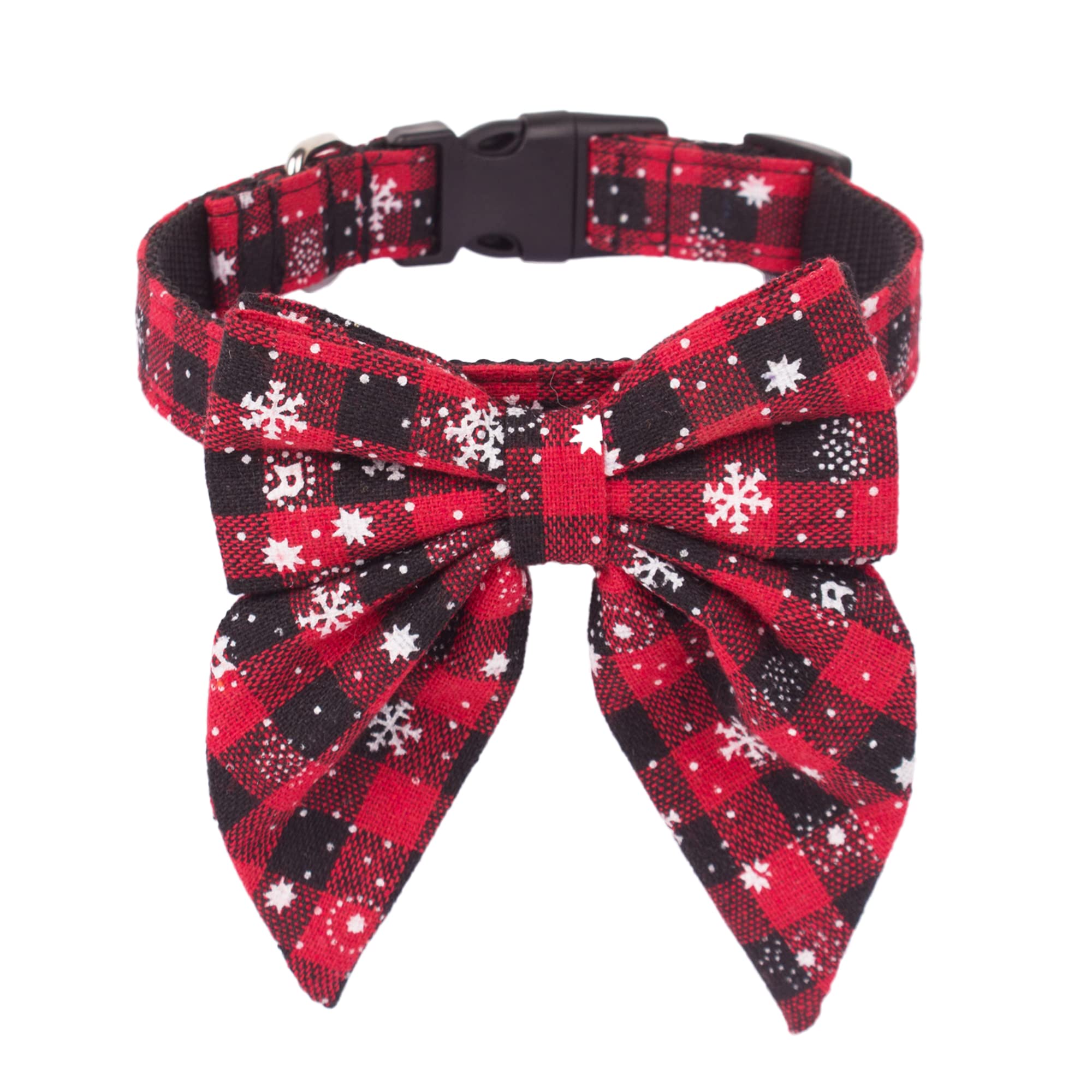 Collar navideño Adoggygo con lazo rojo, ideal para fiestas y fotos festivas.