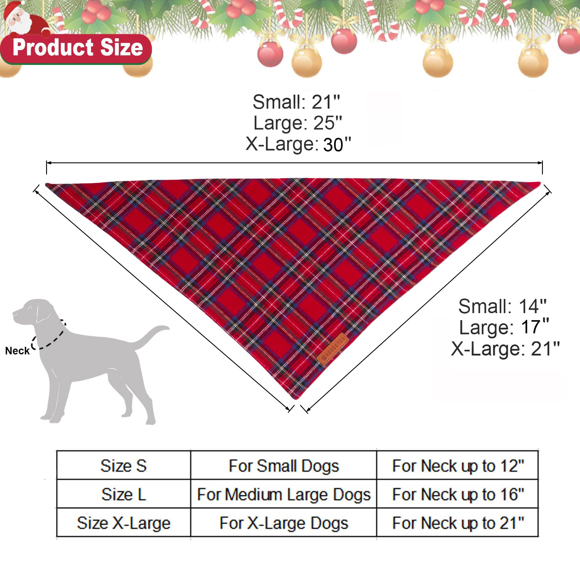ADOGGYGO dog bandana size guide shown on model for accurate fit