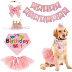 ADOGGYGO dog birthday hat bandana pink tutu set for festive party photos.