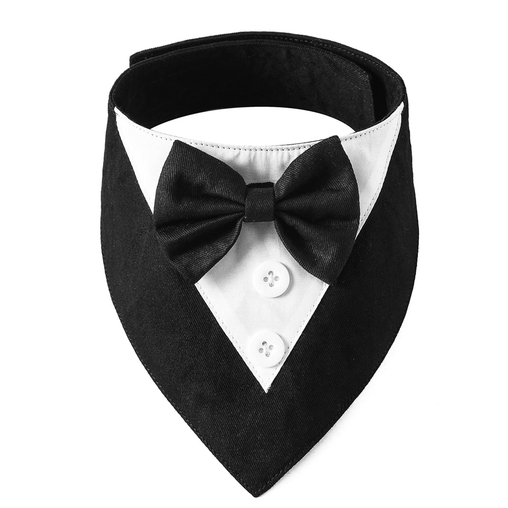 ADOGGYGO formal dog tuxedo bandana bowtie on pet, wedding-ready look.