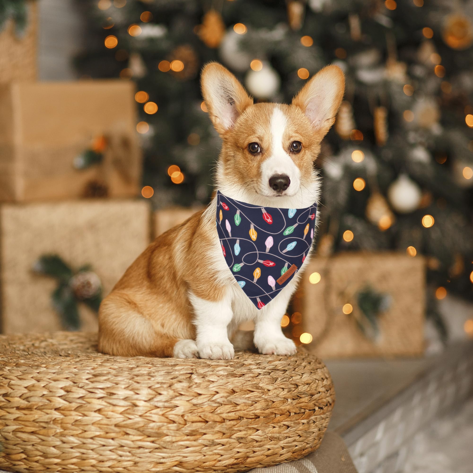 ADOGGYGO large dog bandana demonstrates up to 18-inch neck fit for bigger breeds.