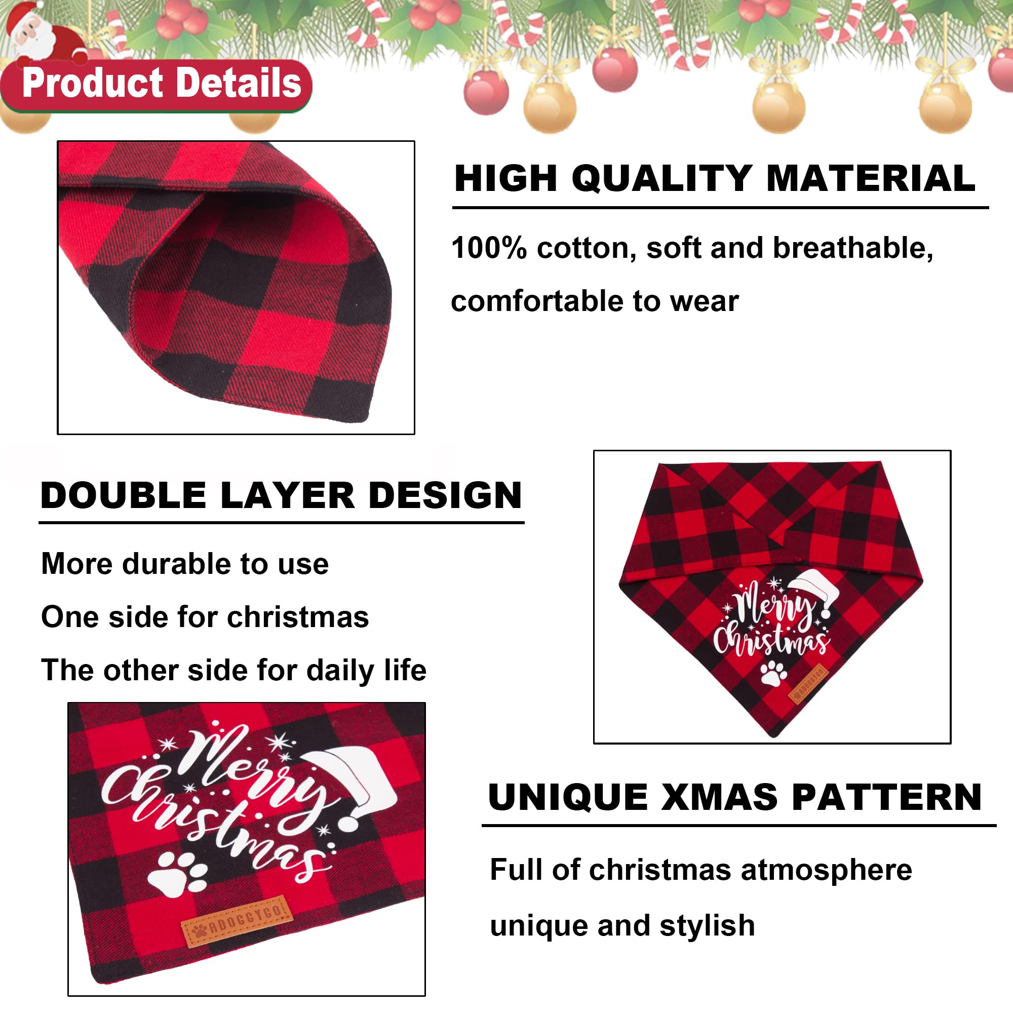 ADOGGYGO Christmas bandana on a large dog demonstrates fit for necks up to 16 inches