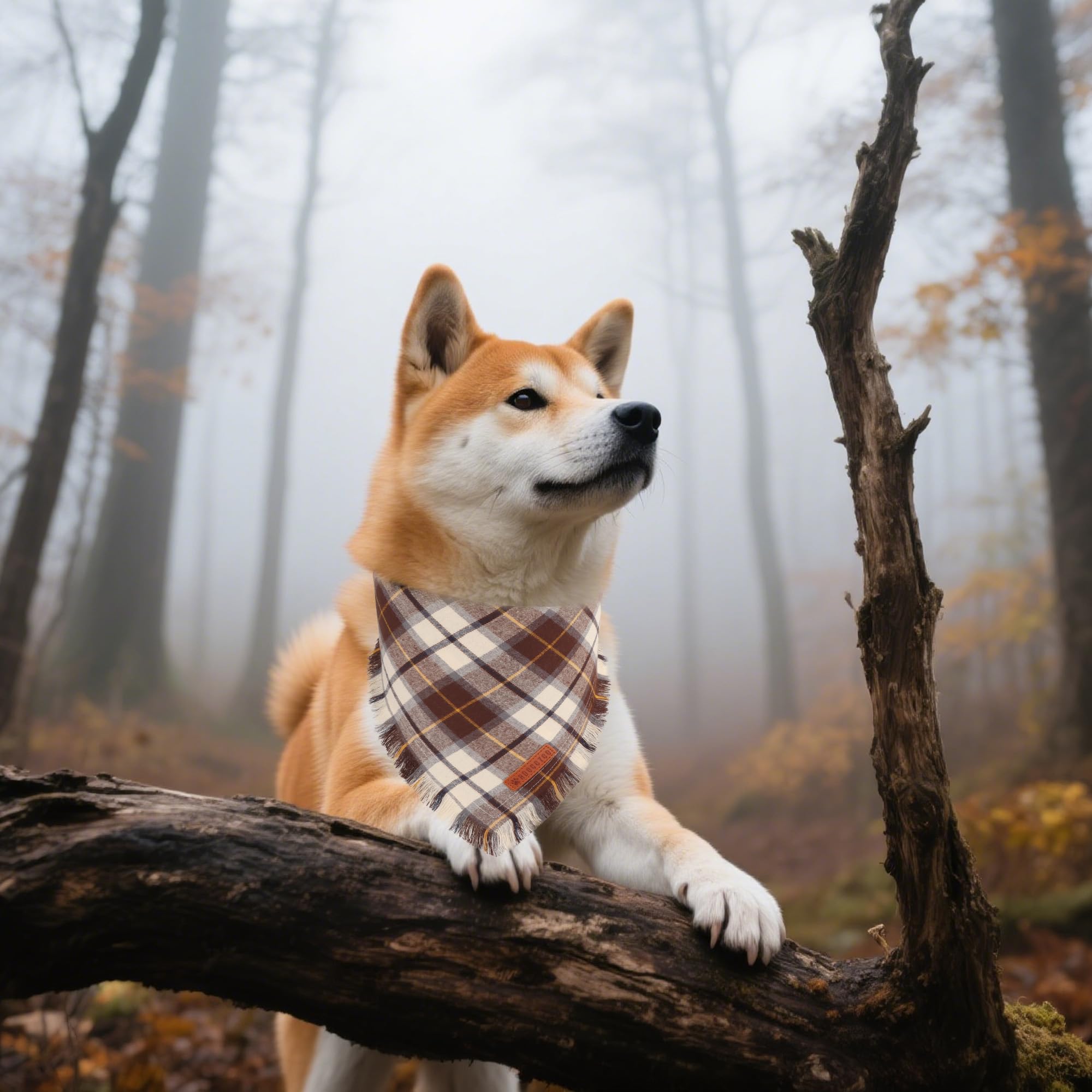 ADOGGYGO orange-brown plaid bandana perfect for autumn walks.