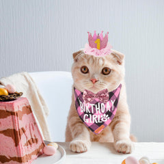 ADOGGYGO pink cat bowtie with rhinestones, adds sparkle to pet birthday outfit.