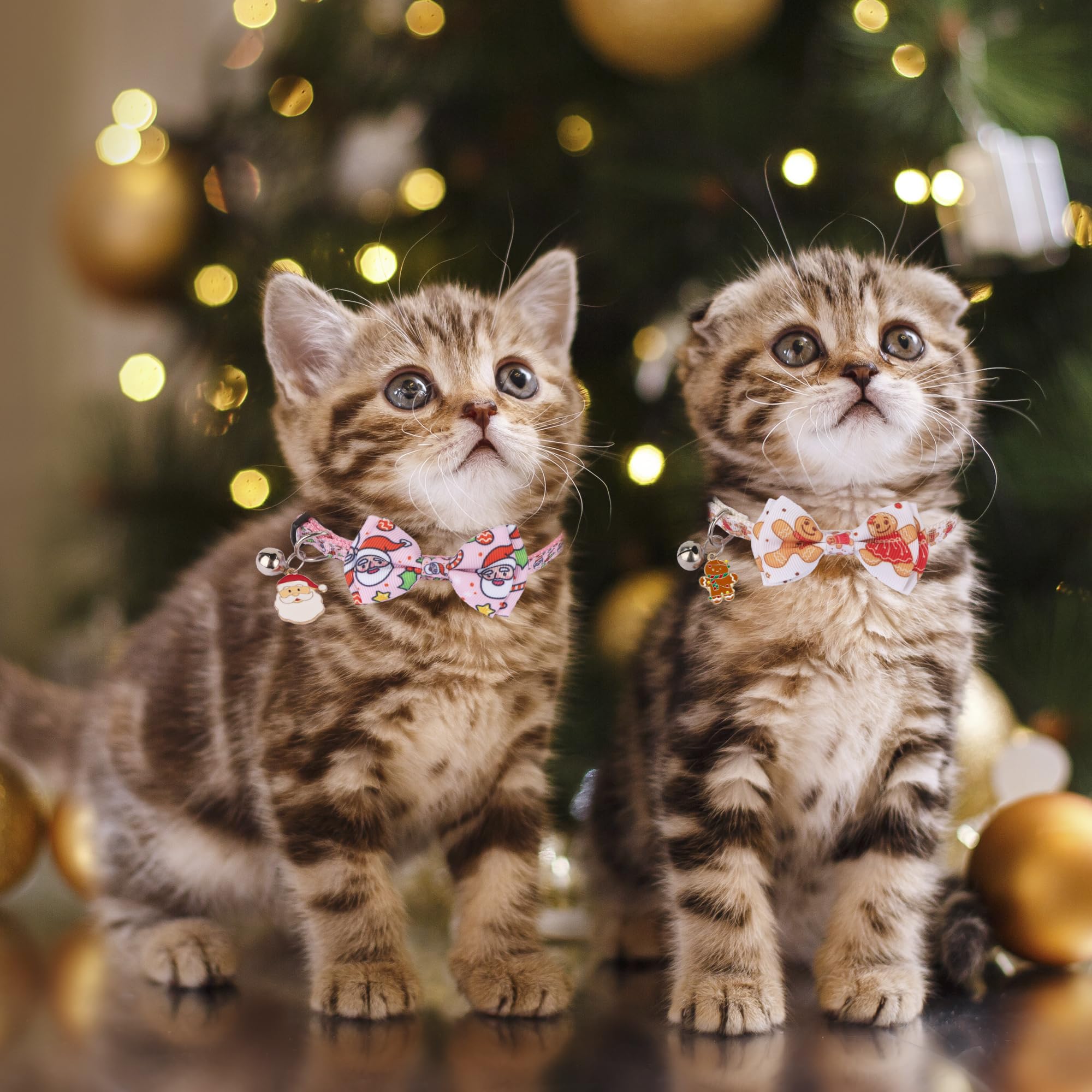 ADOGGYGO pink christmas cat collar gingerbread-man pattern adds playful charm.
