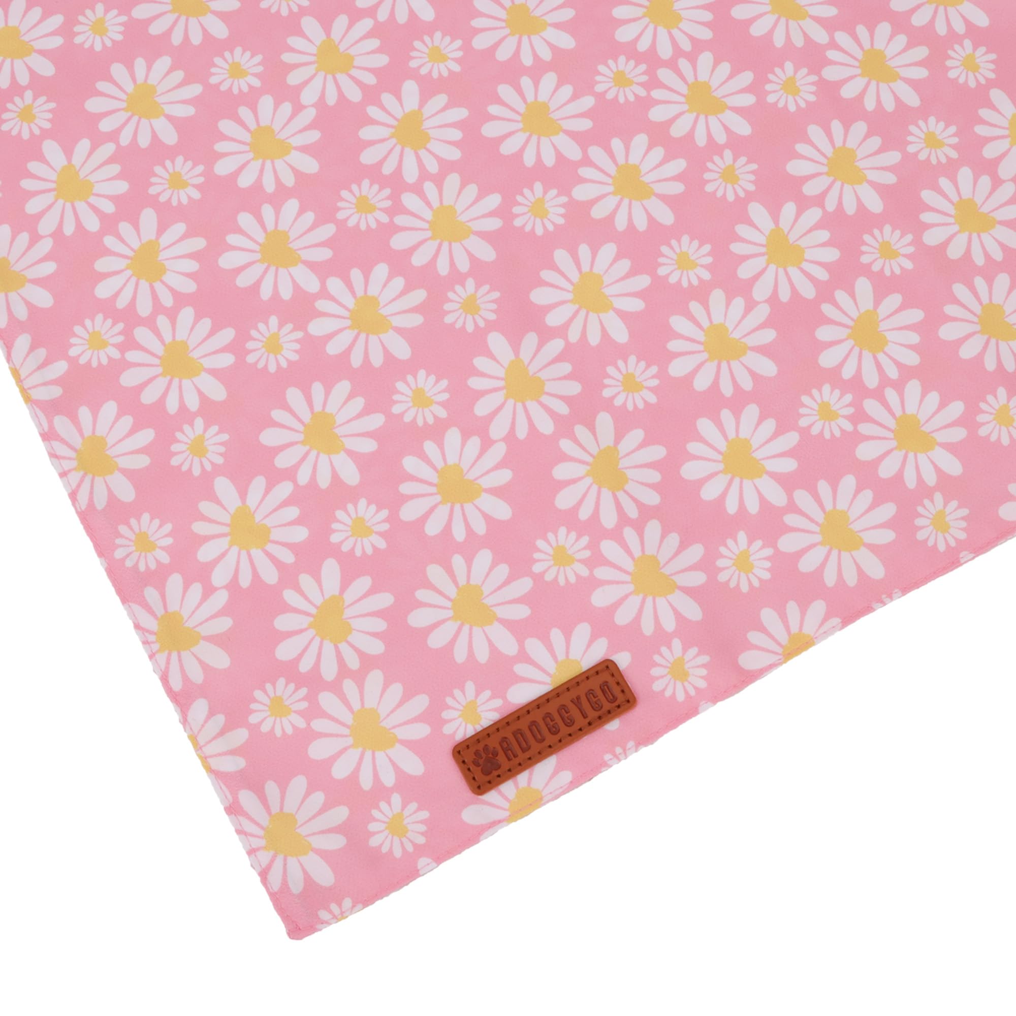 ADOGGYGO pink-daisy bandana on dog adds cute style.