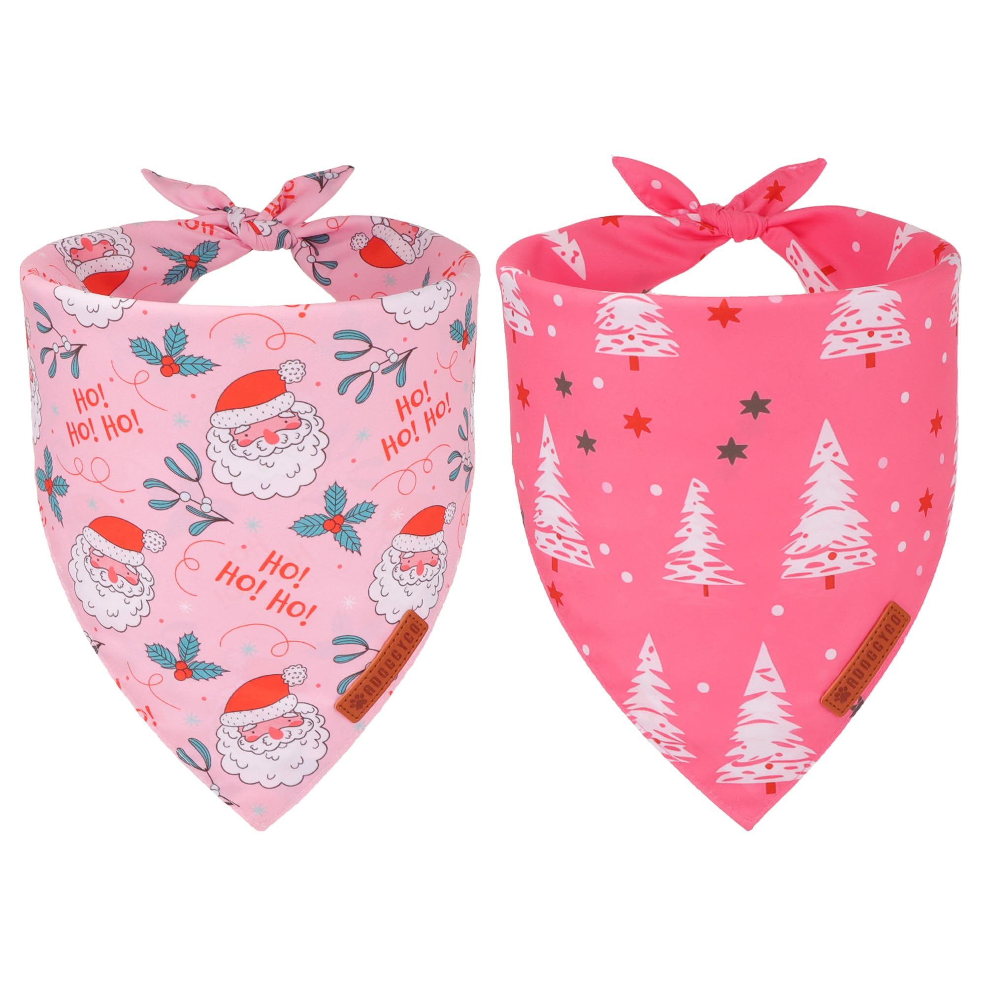 ADOGGYGO Pink Santa dog bandana on a festive dog for holiday photos.