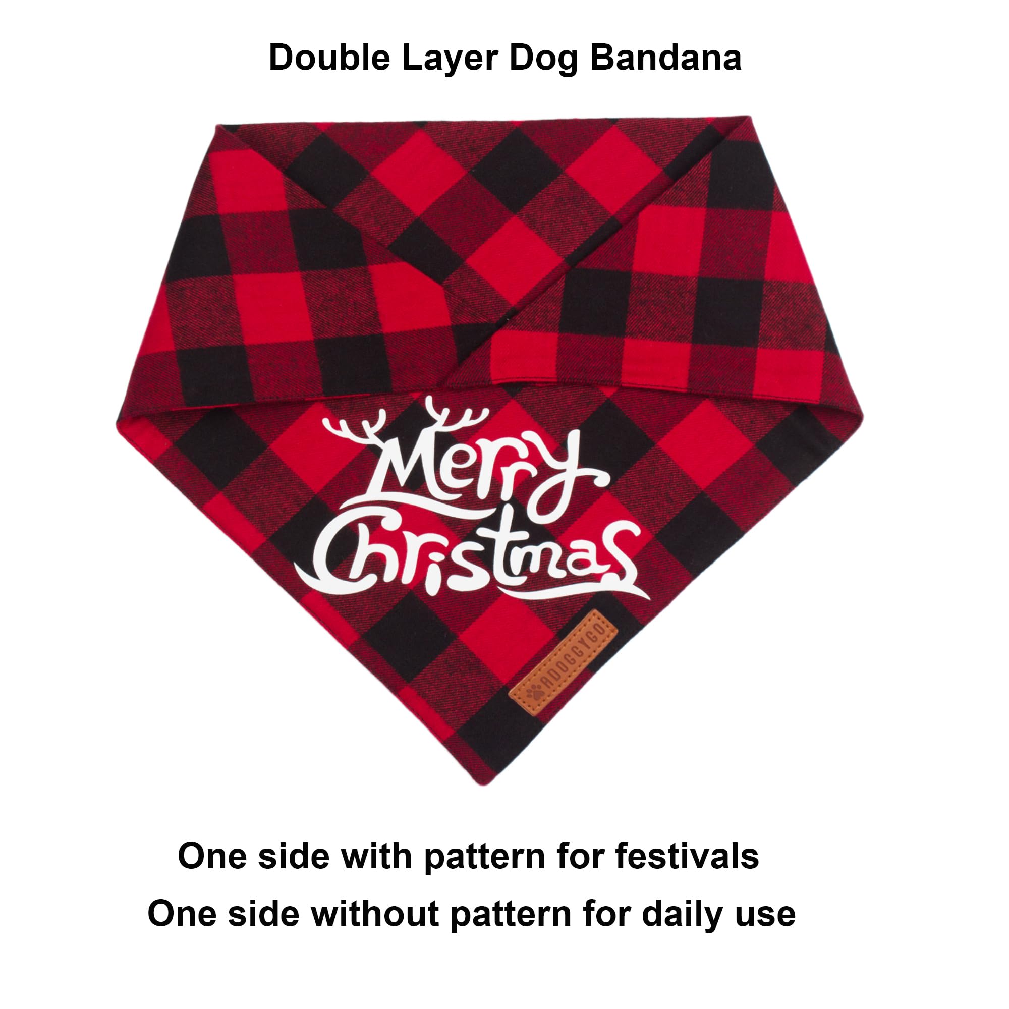 ADOGGYGO plaid holiday dog bandana double layer soft cotton for daily wear