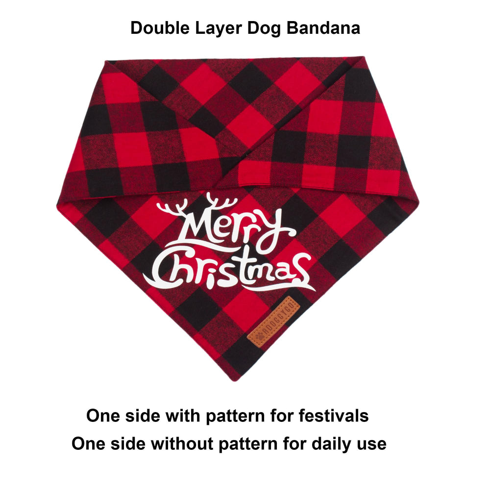 ADOGGYGO plaid holiday dog bandana double layer soft cotton for daily wear