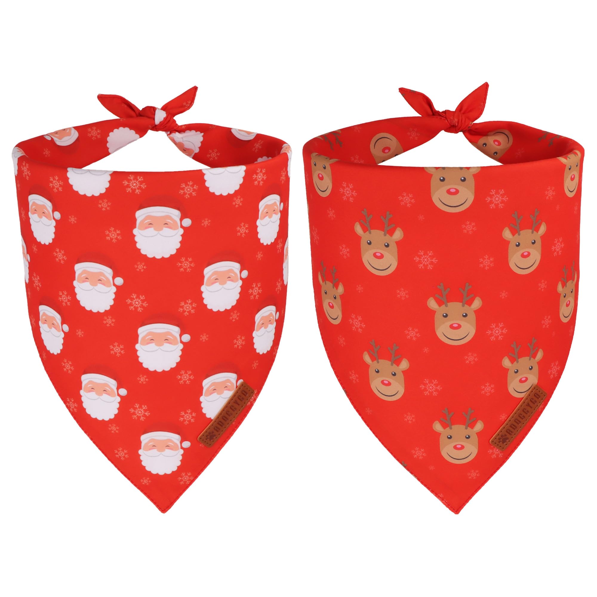 ADOGGYGO red Christmas bandana with Santa print for festive photos.