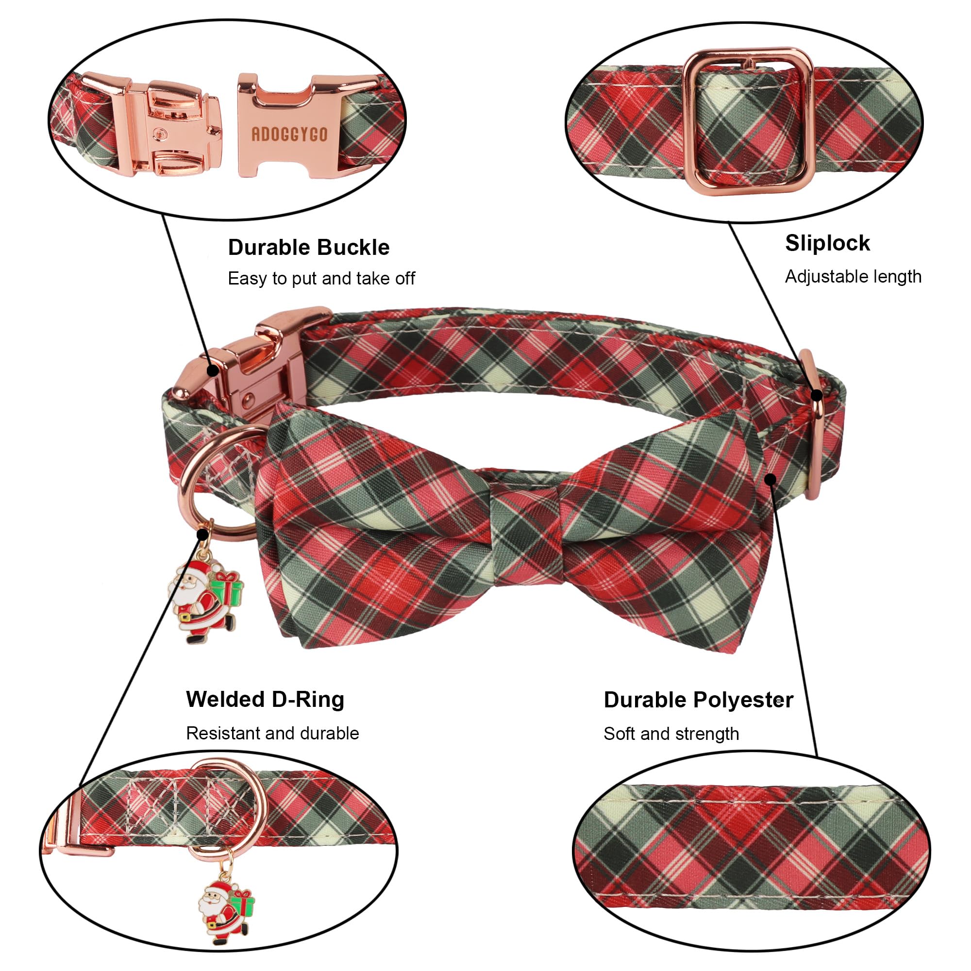 ADOGGYGO red plaid collar offers soft polyester comfort and easy hand washing