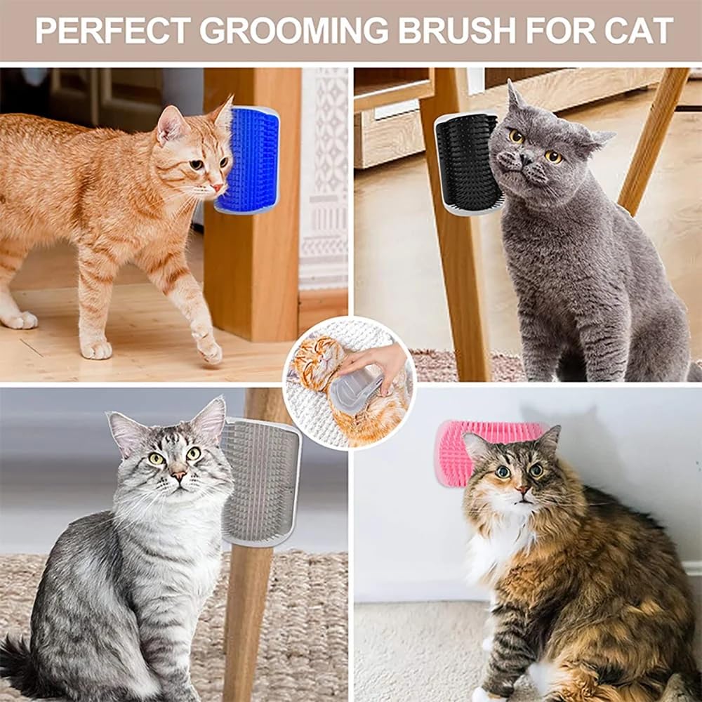 AdoPet Cat Self-Groomer wall corner installation pink demonstrates simple mounting