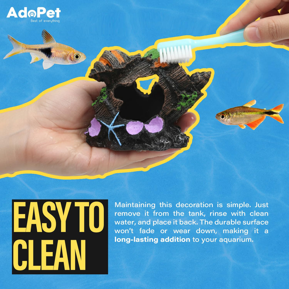 AdoPet oak barrel ornament easy-clean design simplifies tank maintenance.