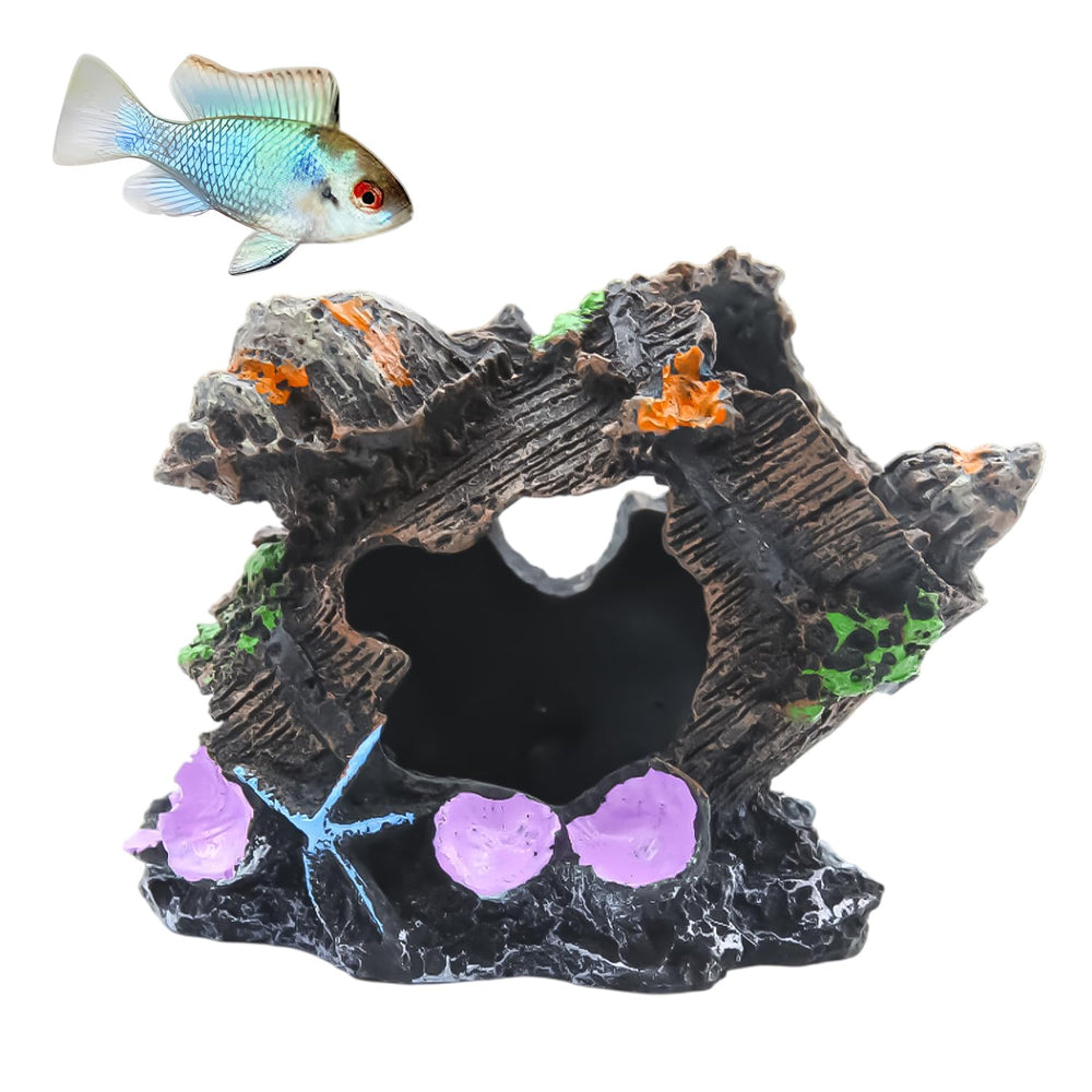 AdoPet oak barrel ornament front view enhances compact aquariums with hidden shelter and exploration.
