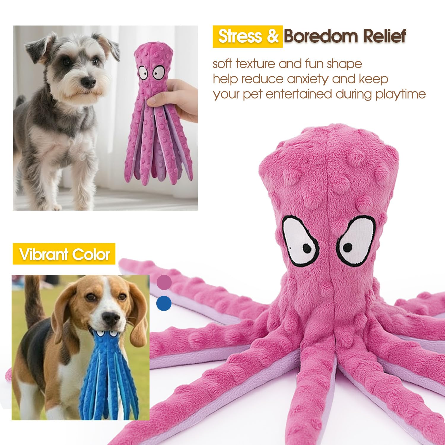 AdoPet Squeaky Octopus Toy blue durable seams for long-lasting indoor play.