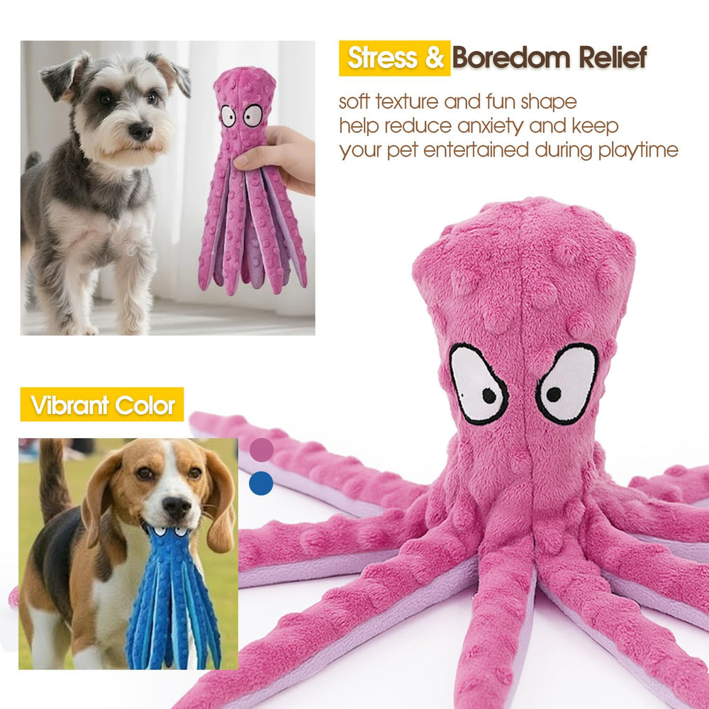 AdoPet Squeaky Octopus Toy blue durable seams for long-lasting indoor play.