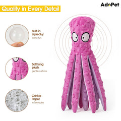 AdoPet Squeaky Octopus Toy pink front view ideal for cuddly play.