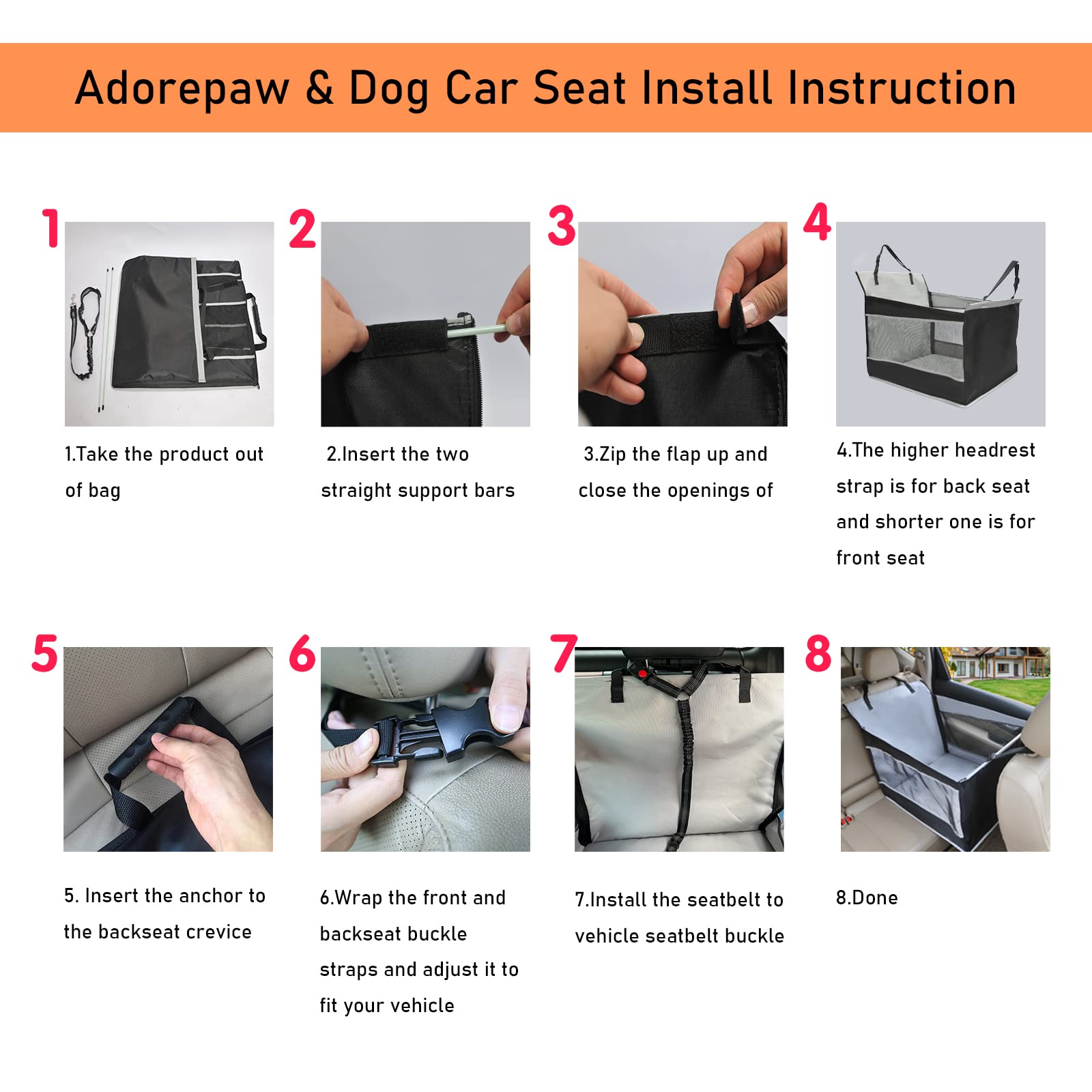 Adorepaw dog car seat large quick-install design saves setup time.