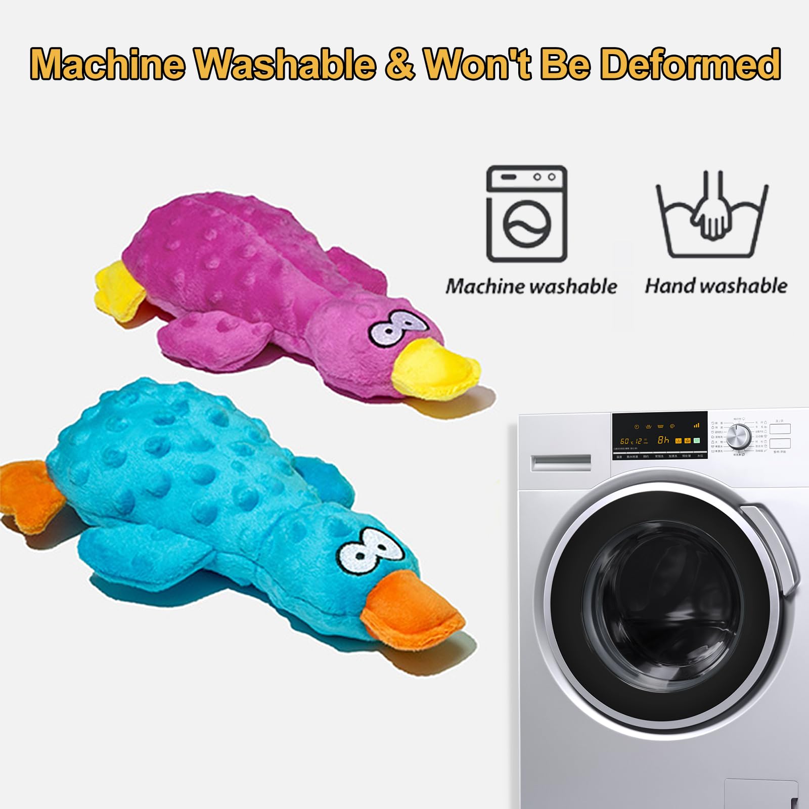 Adpartner plush squeaky duck is machine washable for easy care