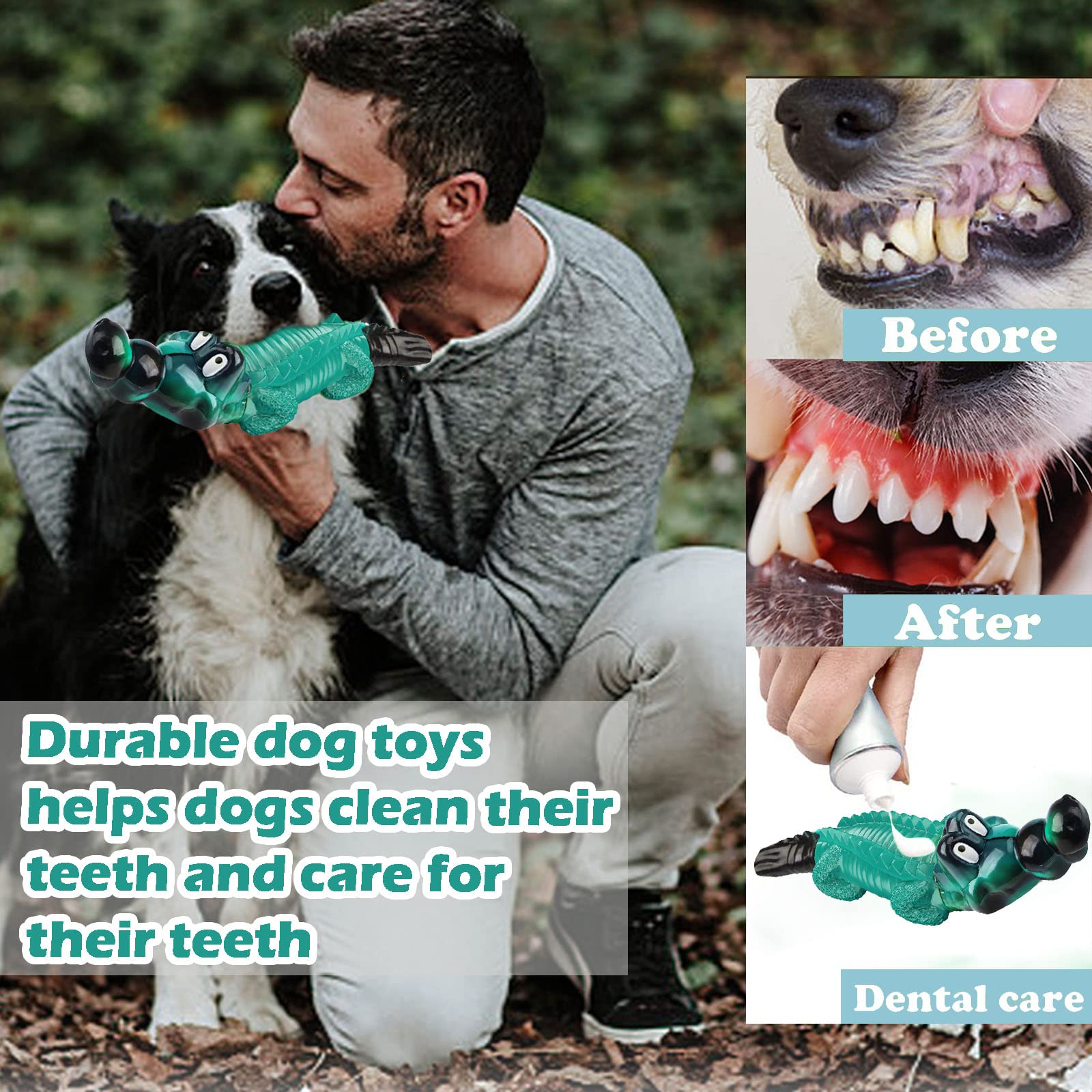 ADSDIA blue alligator dog toy shown in action for robust chew sessions.
