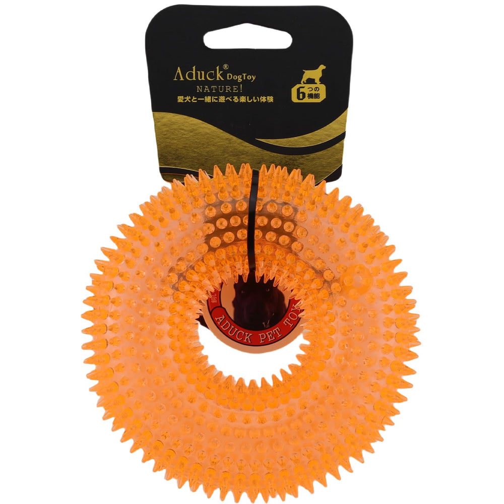 ADUCK donut ring toy orange side view highlighting bite-friendly design for aggressive chewers