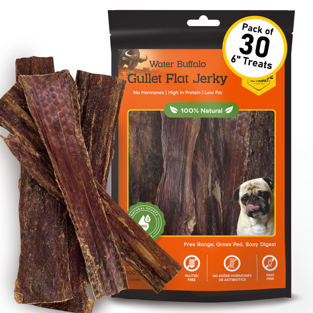 Advance Pet Products Gullet Flat Jerky buffalo treats pack, 30 sticks, ideal for training rewards