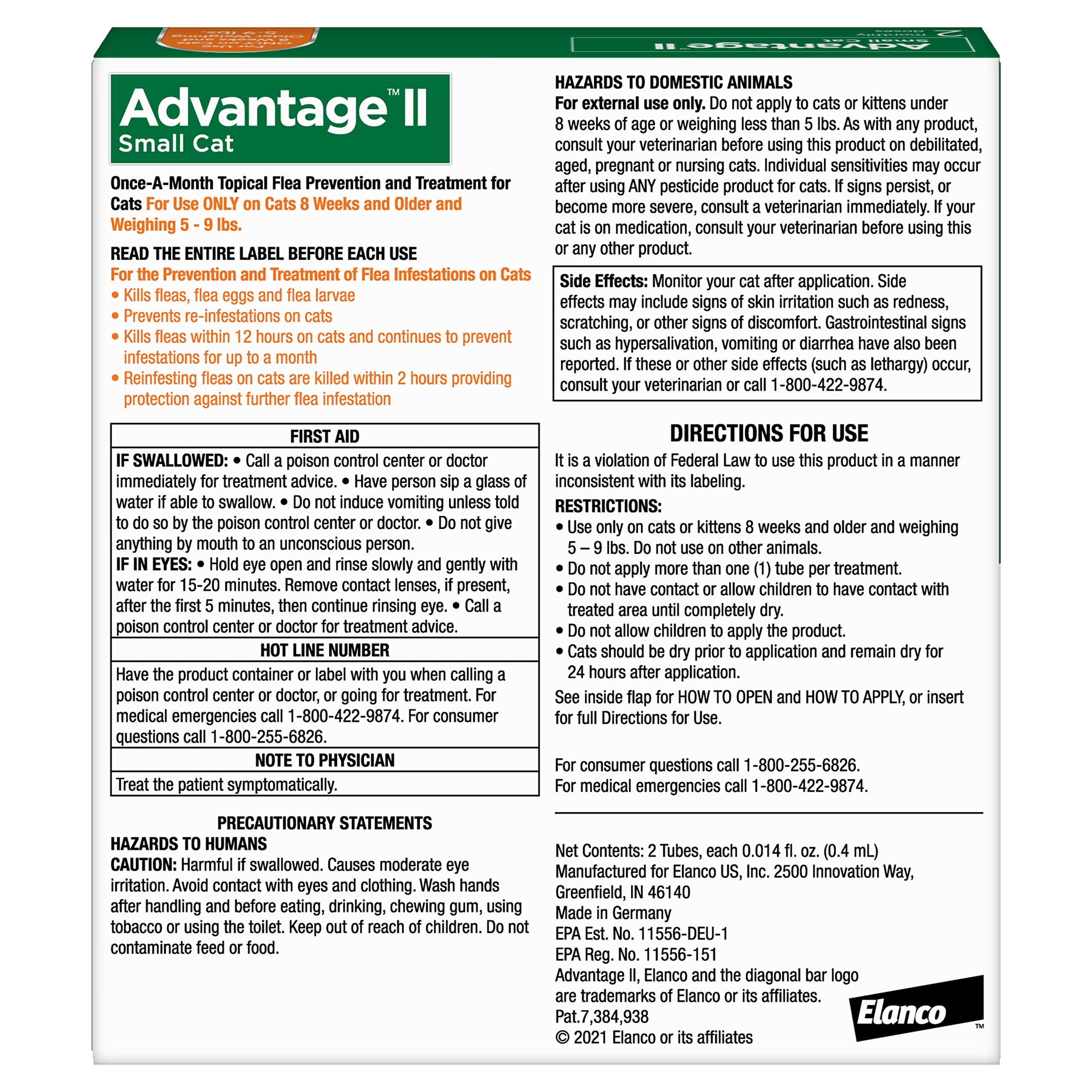 Advantage II Small Cat base-of-skull spot-on application for easy monthly dosing.