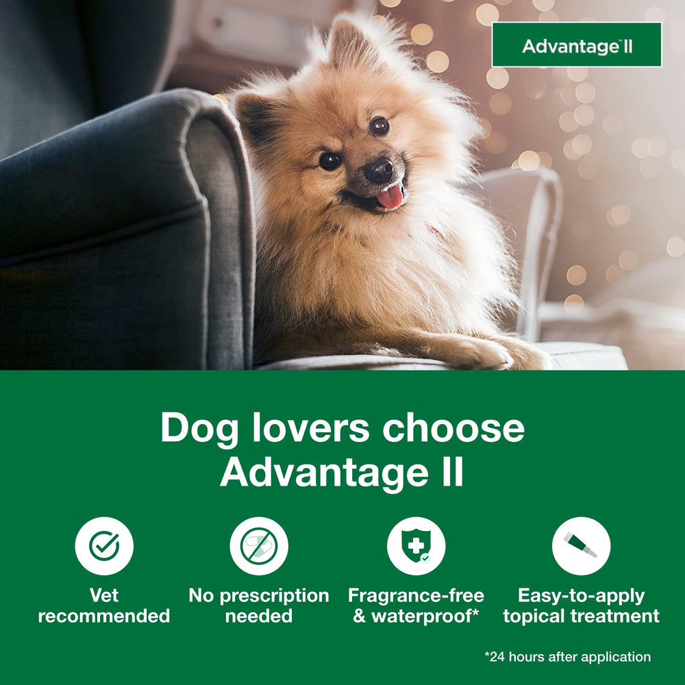 Advantage II Small Dog packaging box highlights OTC convenience