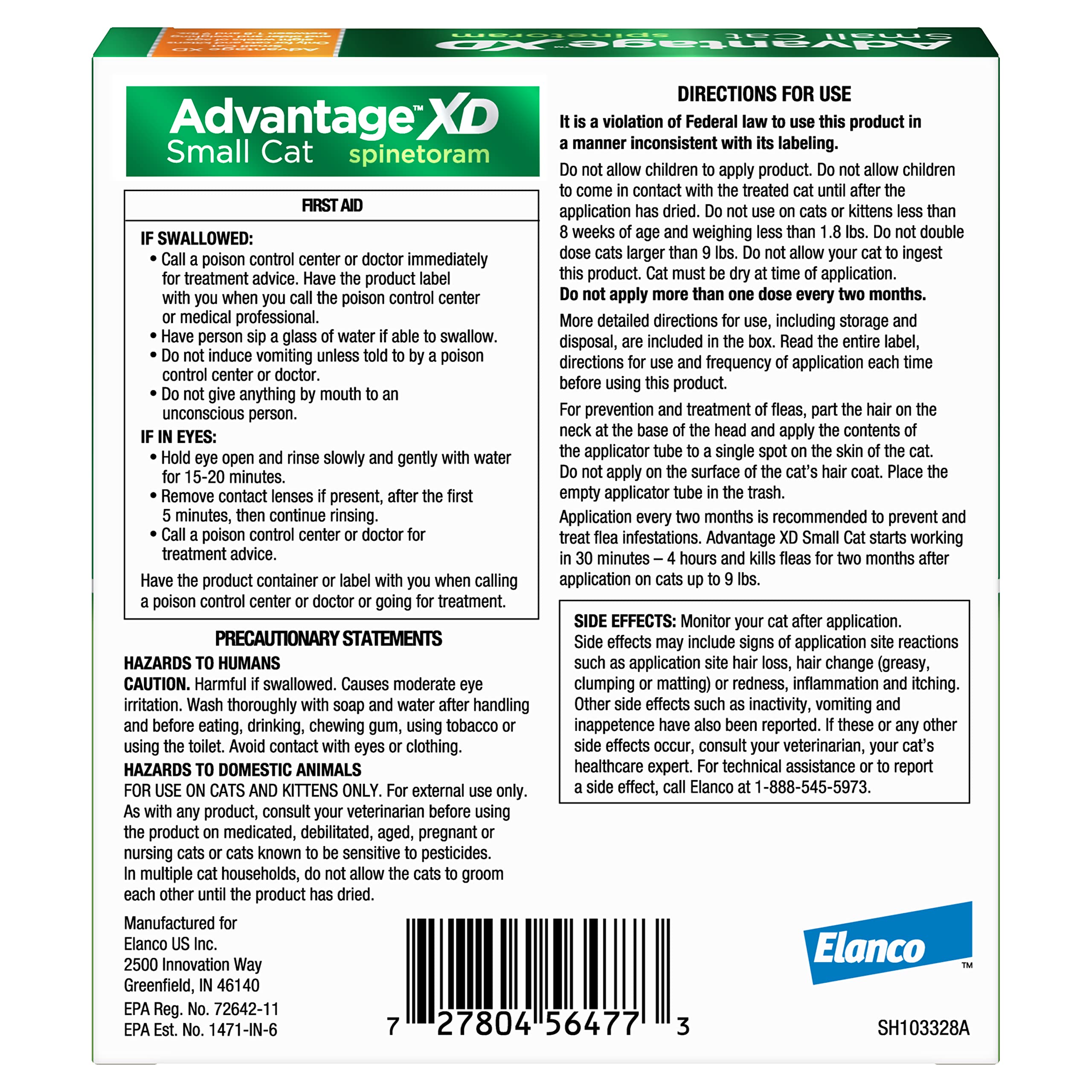 Advantage XD fast-acting fleas-on-contact action within hours.