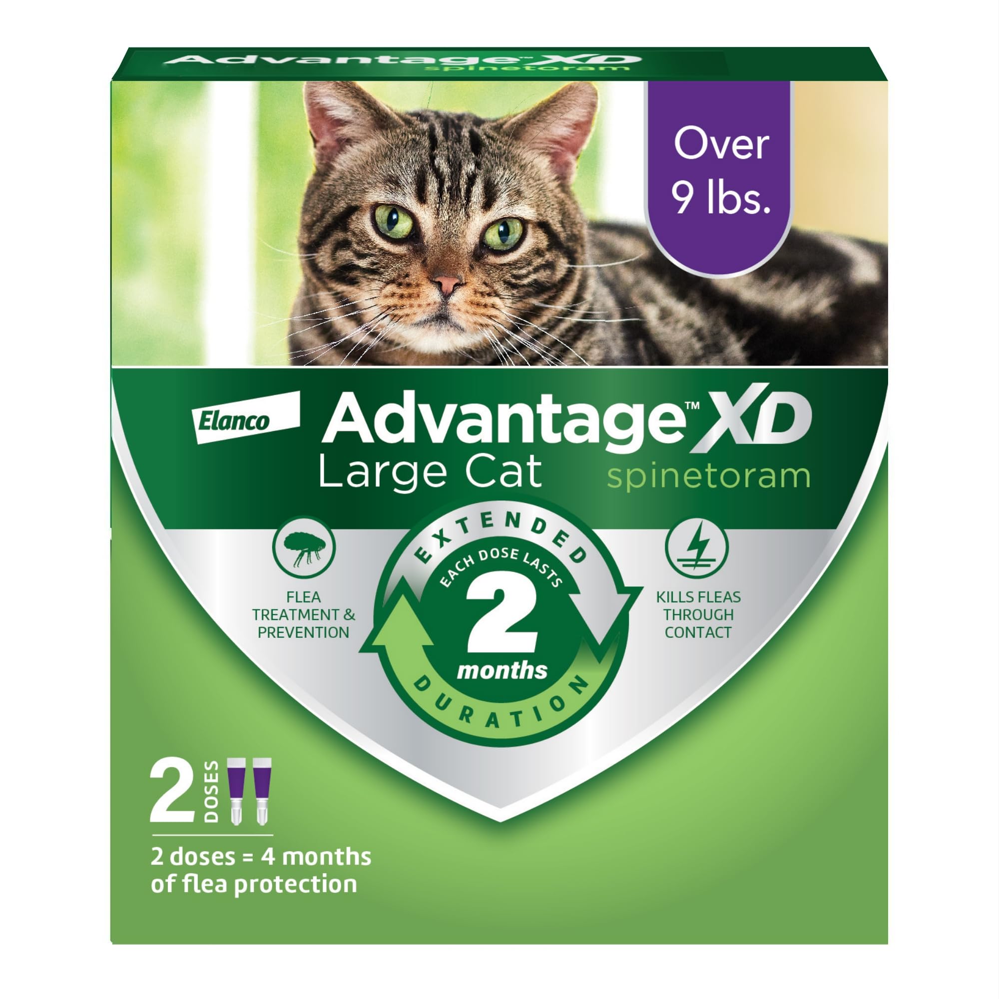 Advantage XD packaging for large-cat flea treatment showing easy at-home use.