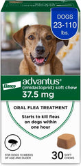 Advantus dog fast-acting flea chews packaging for quick relief.