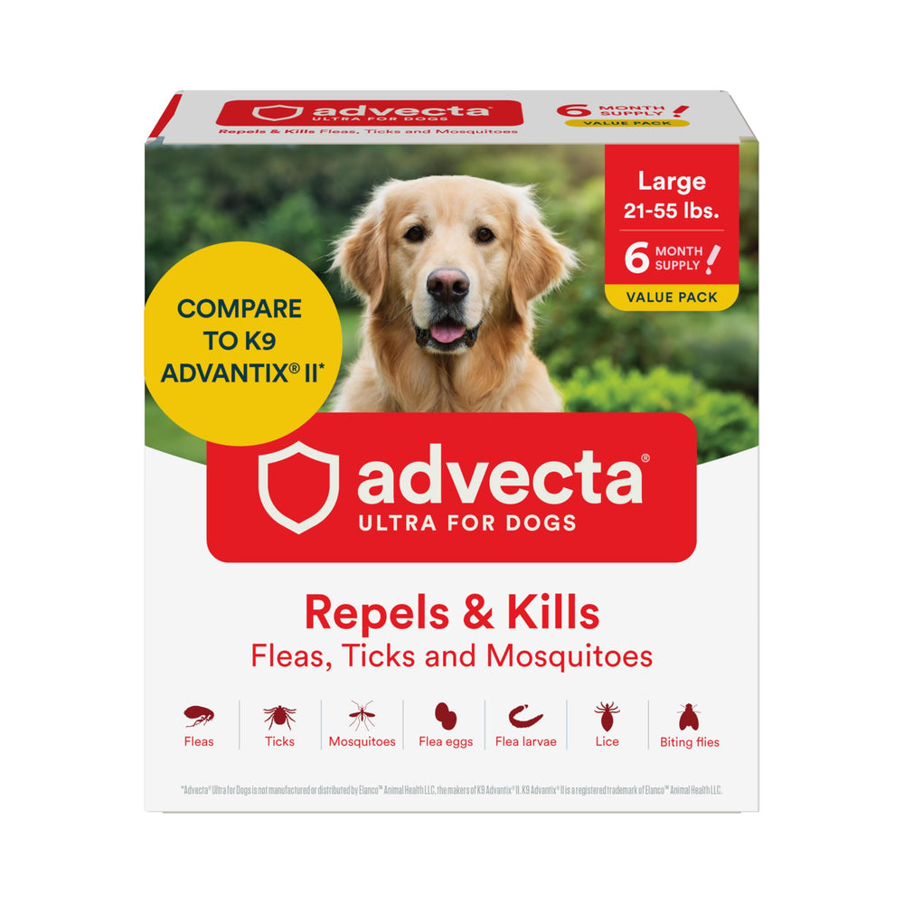 Advecta Ultra large dog flea treatment application shows fast, contact-kill protection