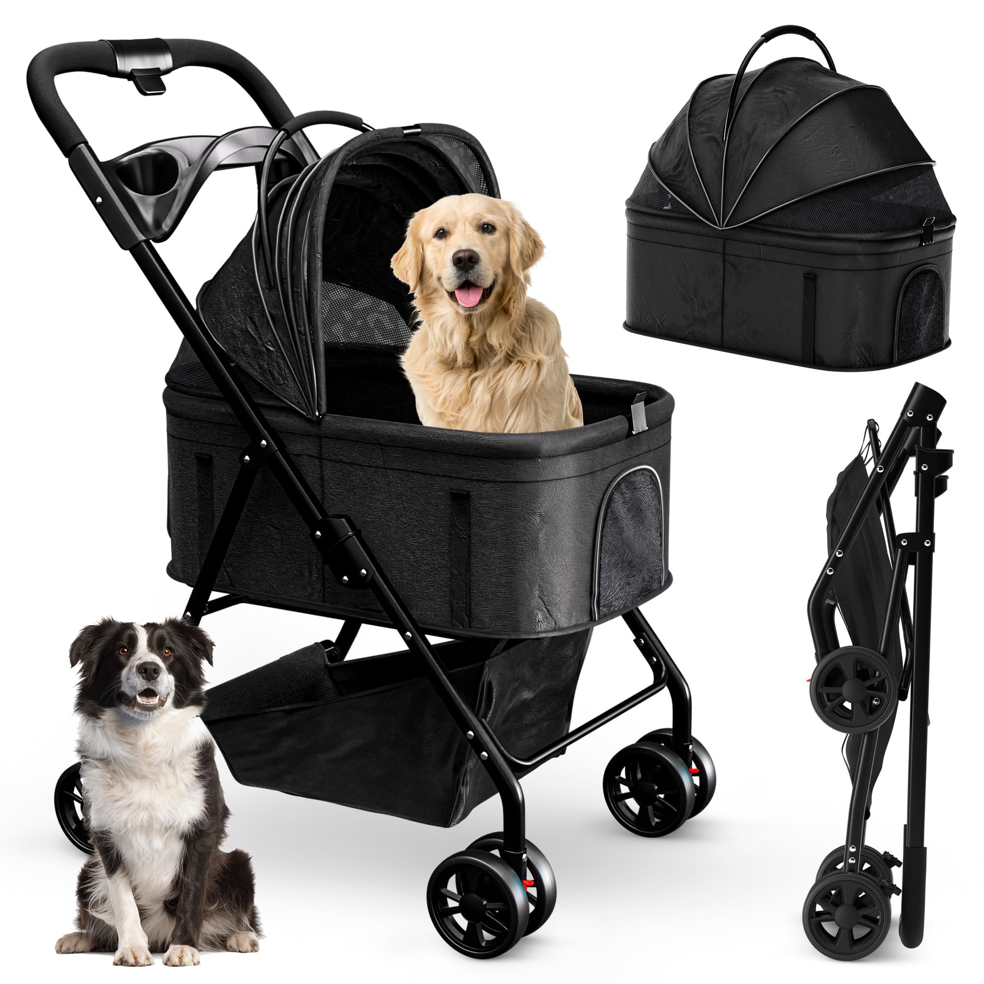 AdventEdge pet stroller in 3-in-1 mode demonstrates quick folding for travel readiness.