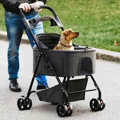 AdventEdge dog stroller with breathable mesh canopy promotes airflow and comfort.