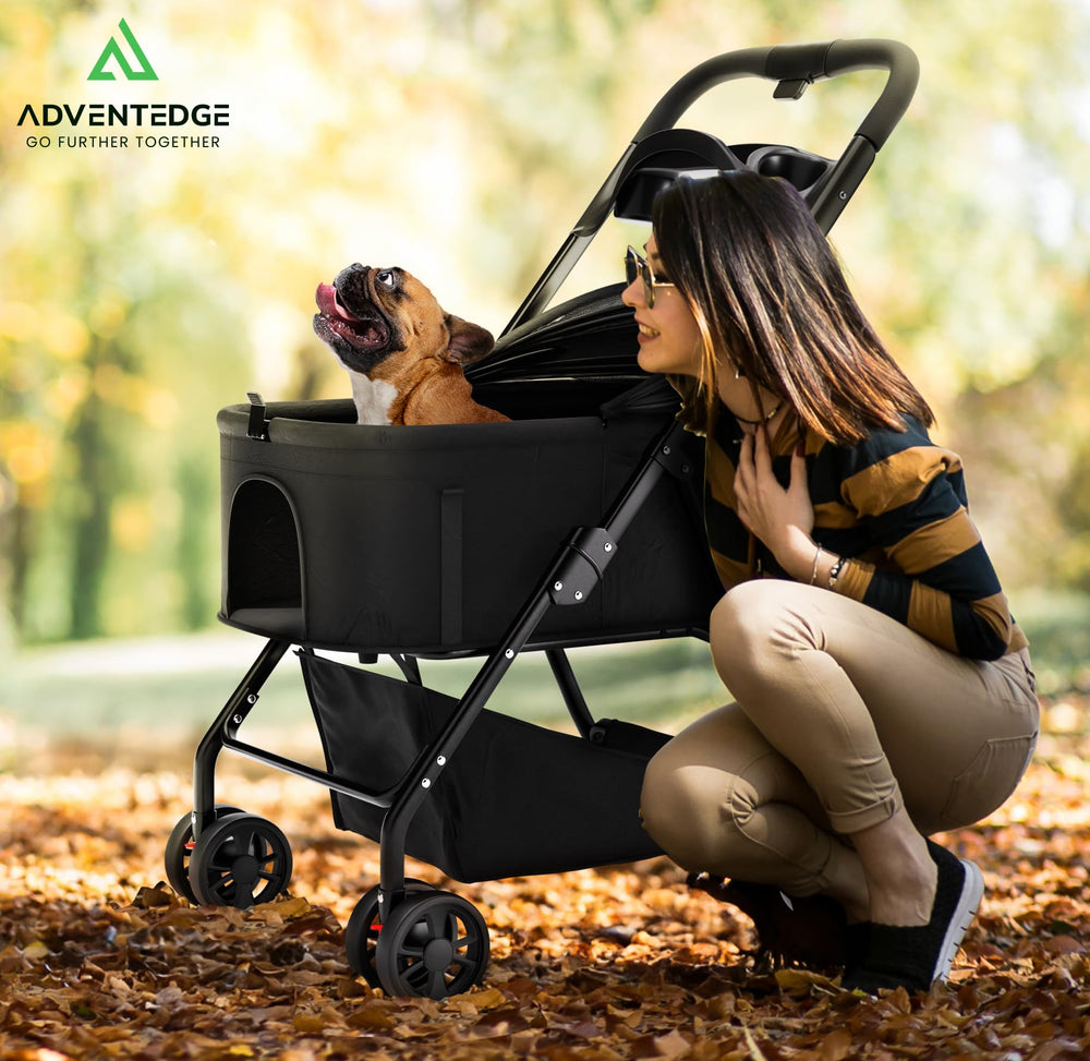 AdventEdge stroller folded for compact storage and travel convenience.