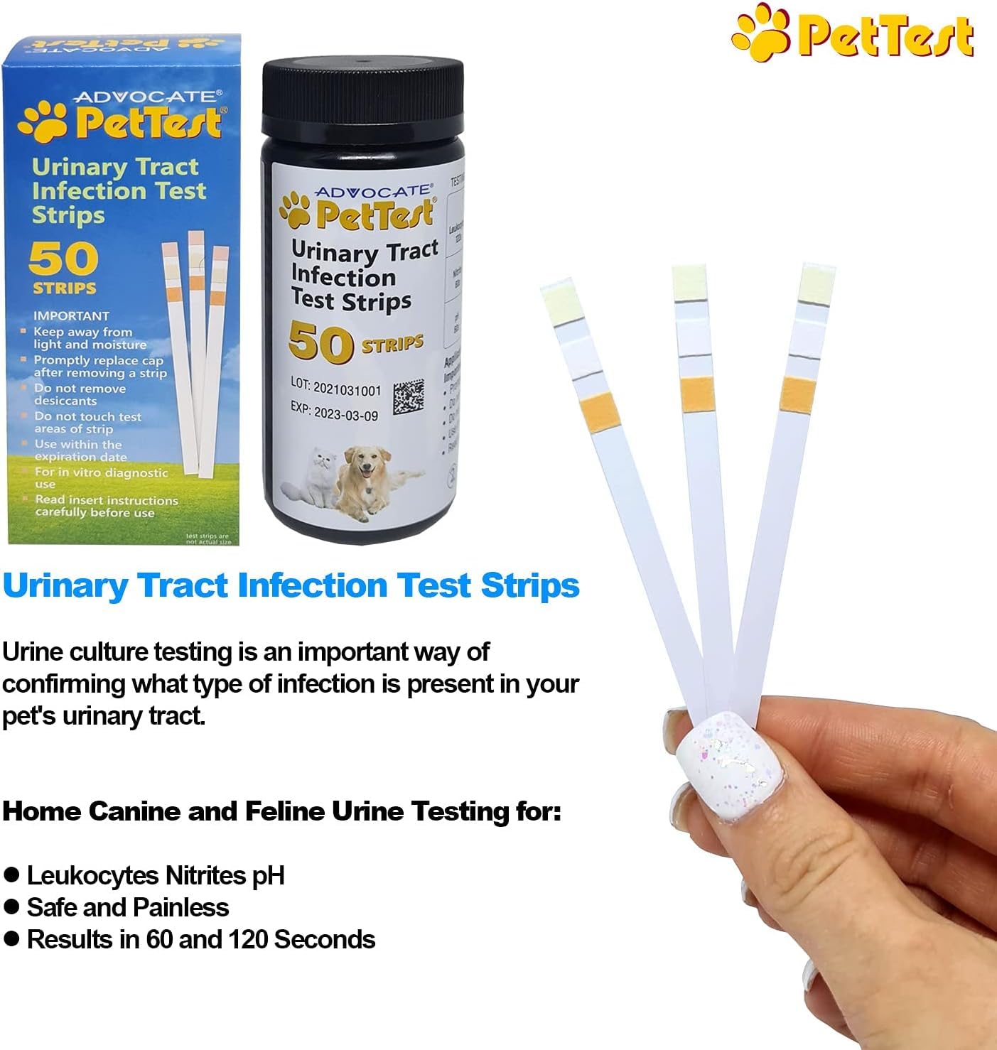 Advocate PetTest UTI strip color blocks for clear at-a-glance results