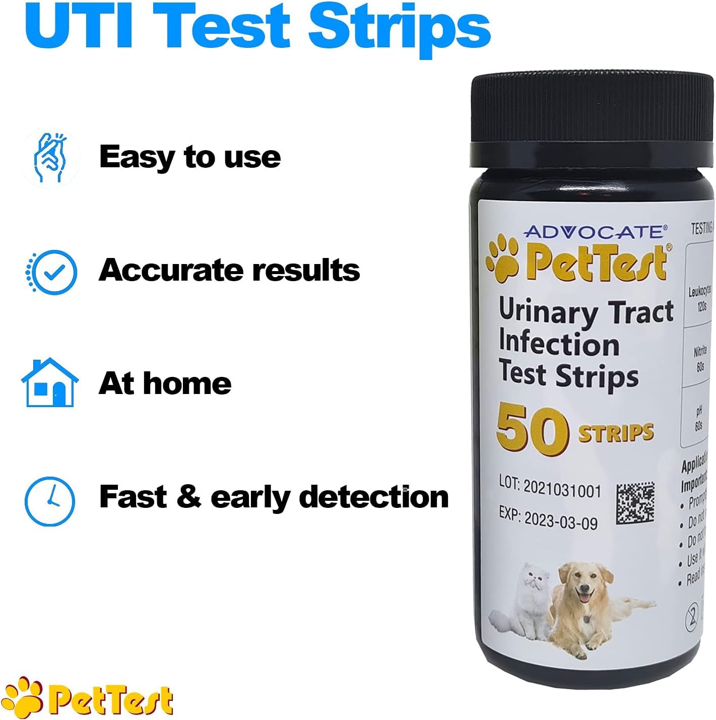 Advocate PetTest UTI strip with urine sample from a dog for quick home screening