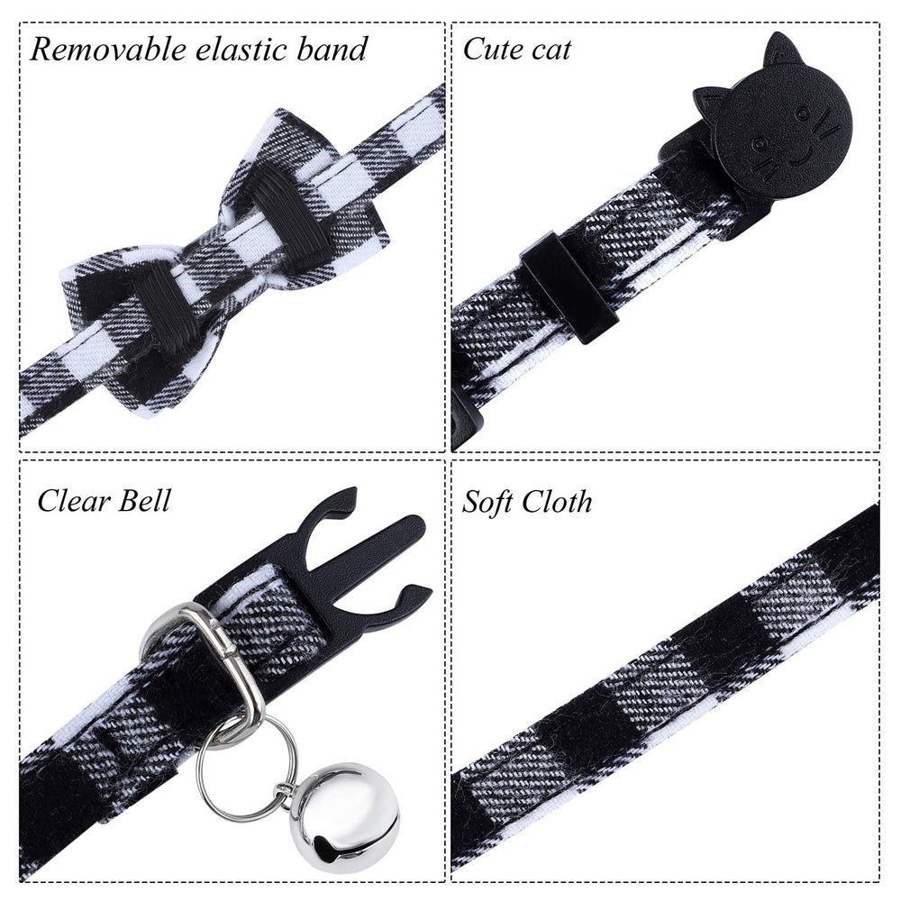 ADXCO plaid cat collar black-white bow-tie detail demonstrates safe quick-release buckle