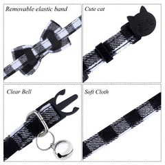 ADXCO plaid cat collar black-white bow-tie detail demonstrates safe quick-release buckle