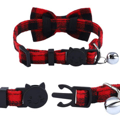 ADXCO plaid cat collar green bow-tie close-up shows soft cotton material