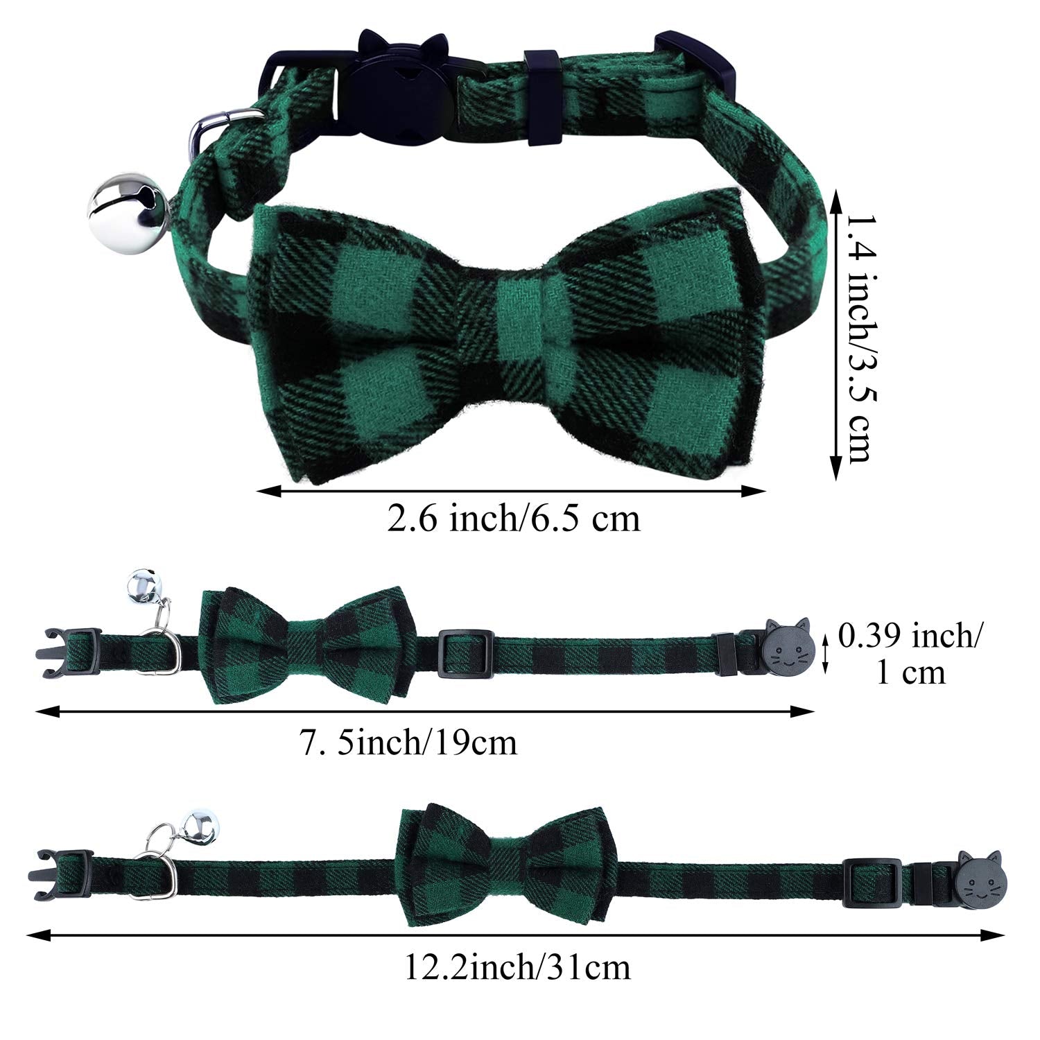 ADXCO plaid cat collar red bow-tie with adjustable fit for cats