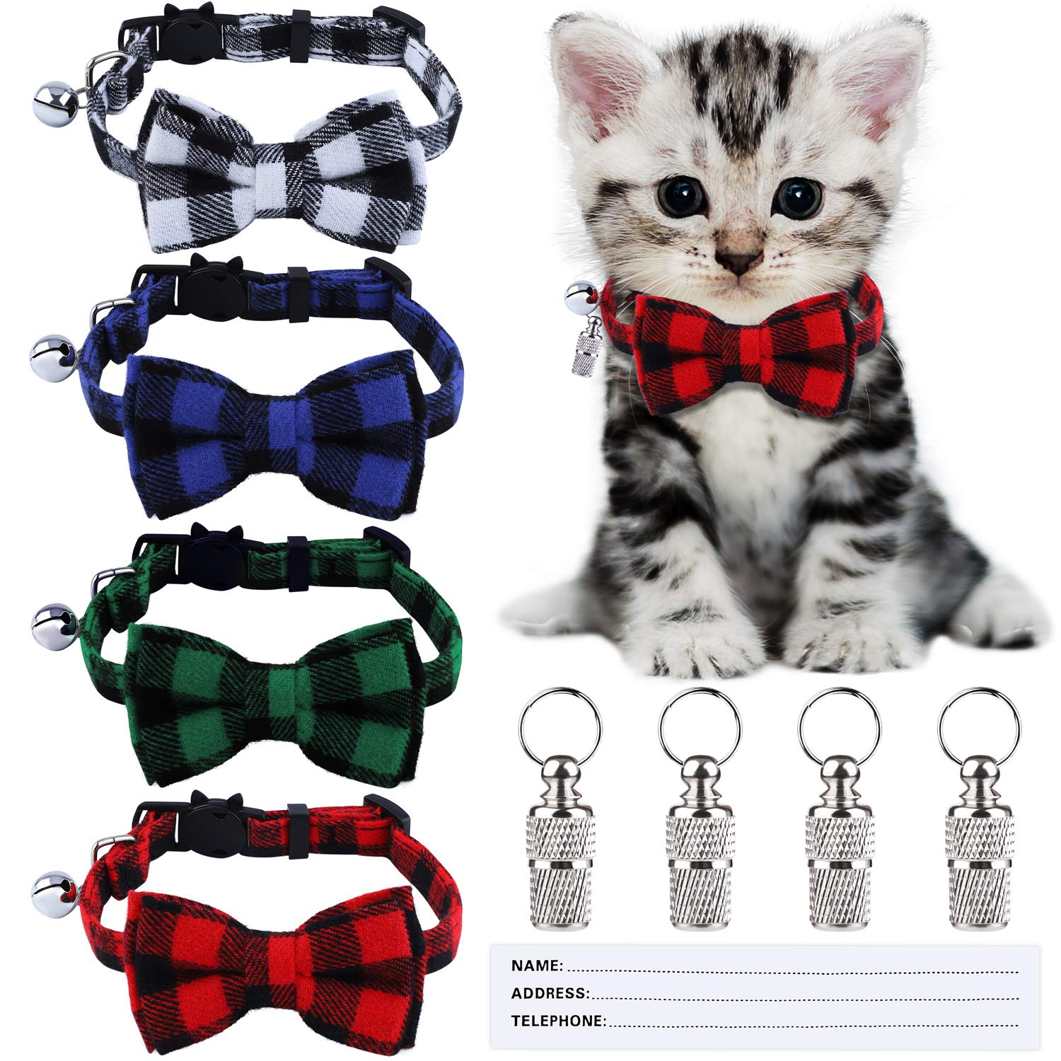 ADXCO plaid cat collars pack overview shows four stylish safe options for everyday wear