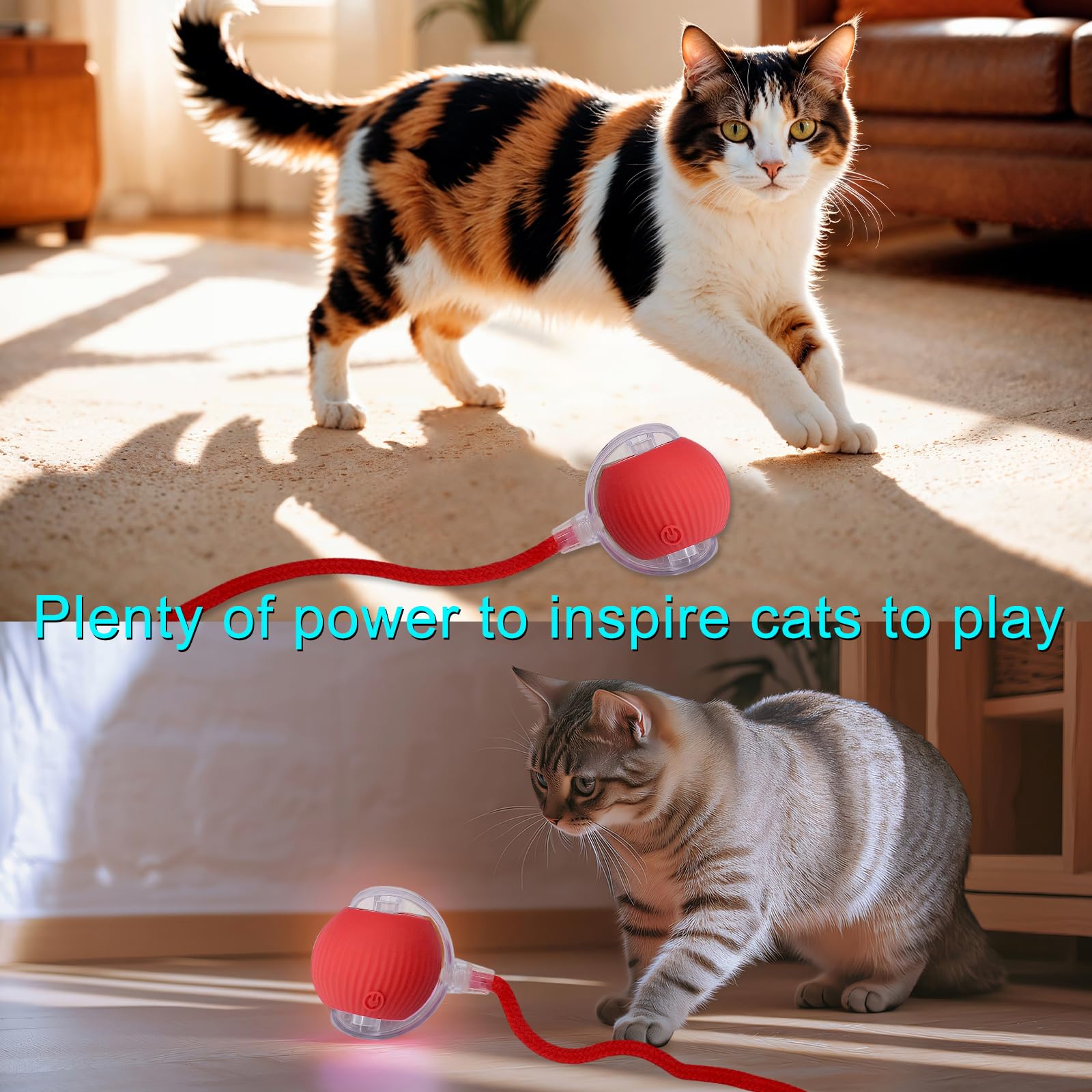 AebDerp Interactive Cat Ball red charging station helps convenient recharging.