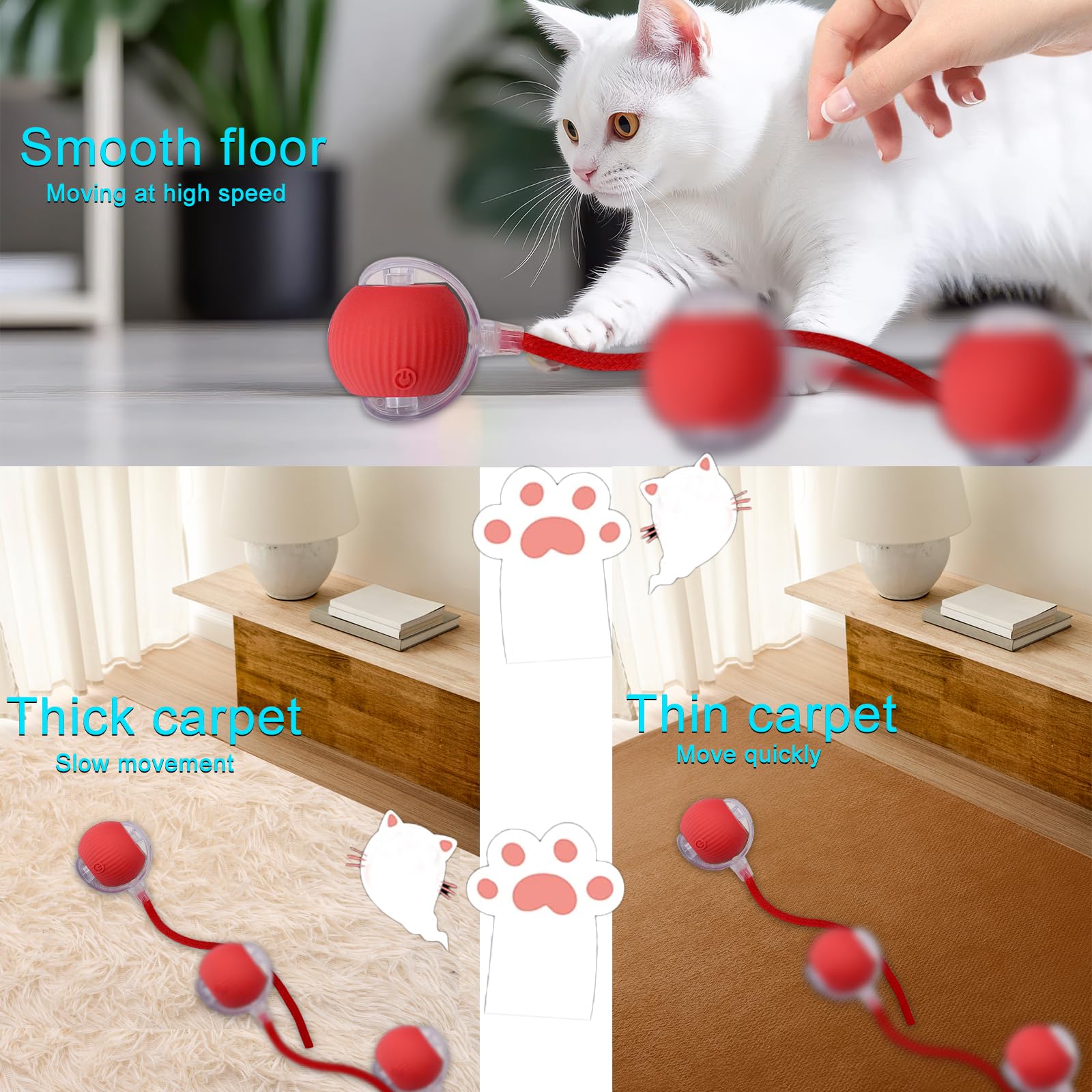AebDerp Interactive Cat Ball red on-floor use case promotes active pet exercise.