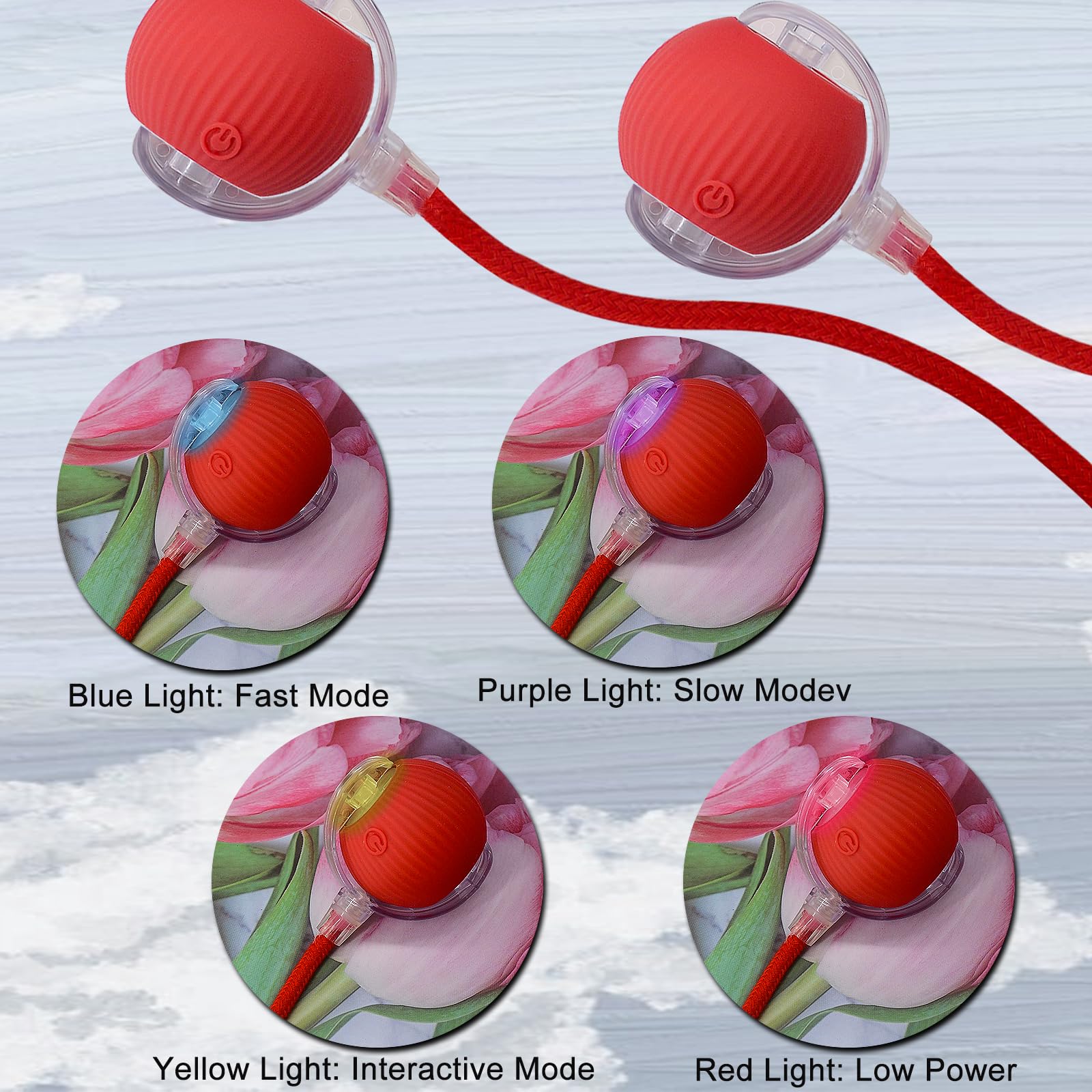 AebDerp Interactive Cat Ball red rope tail shows engaging chase and pounce opportunities.