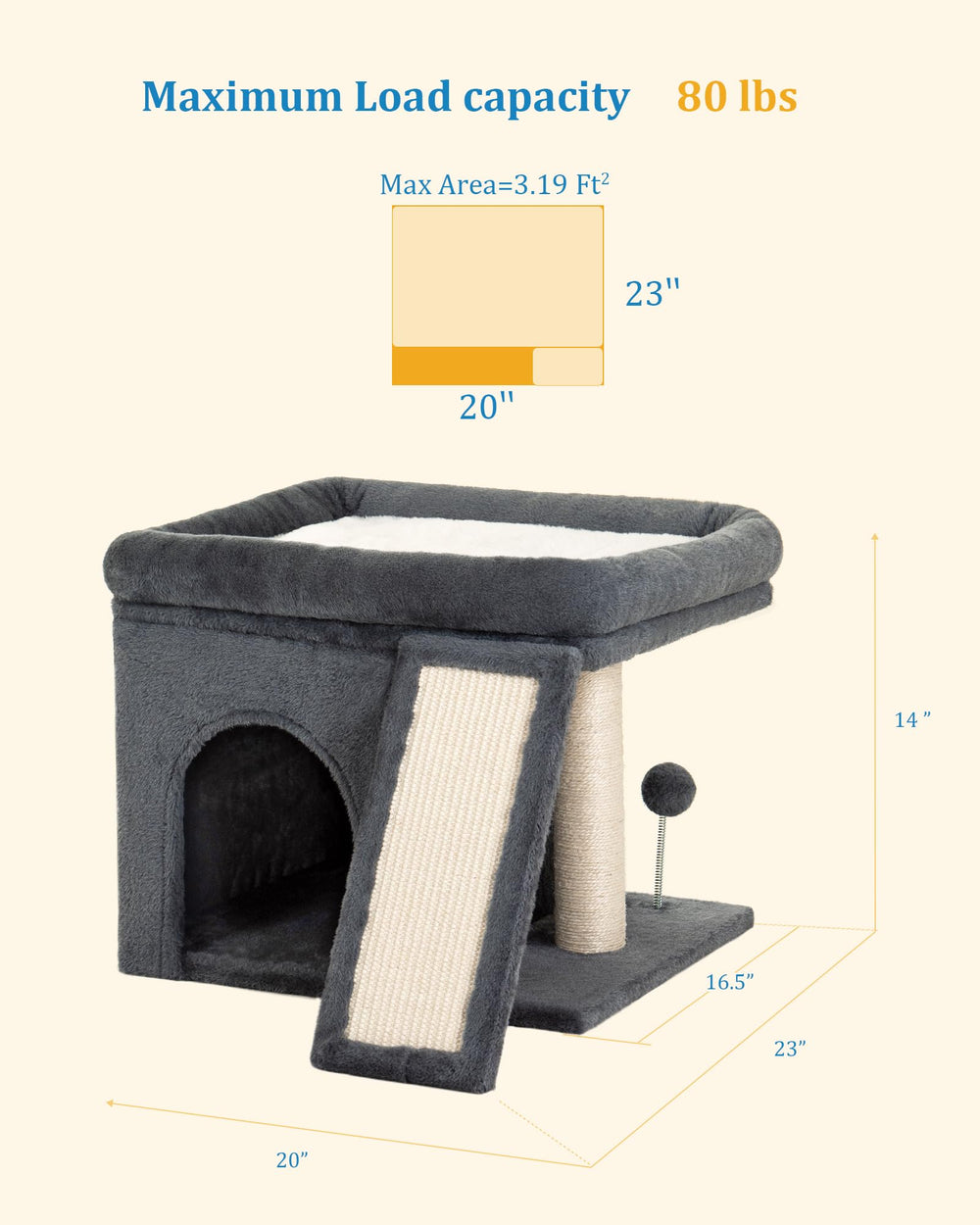 Aechonow 14-cat-tree plush cushions: soft lounging area enhances comfort during play.